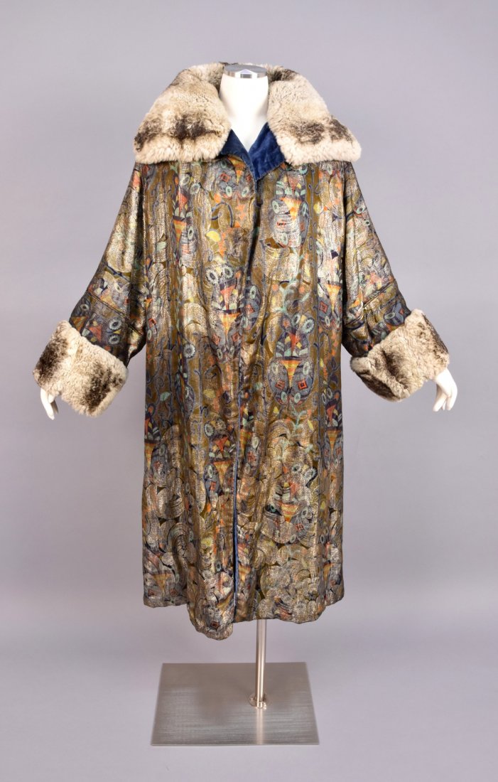 DECO PRINTED and LAME OPERA COAT with FUR TRIM, 1920s. (1 of 4)