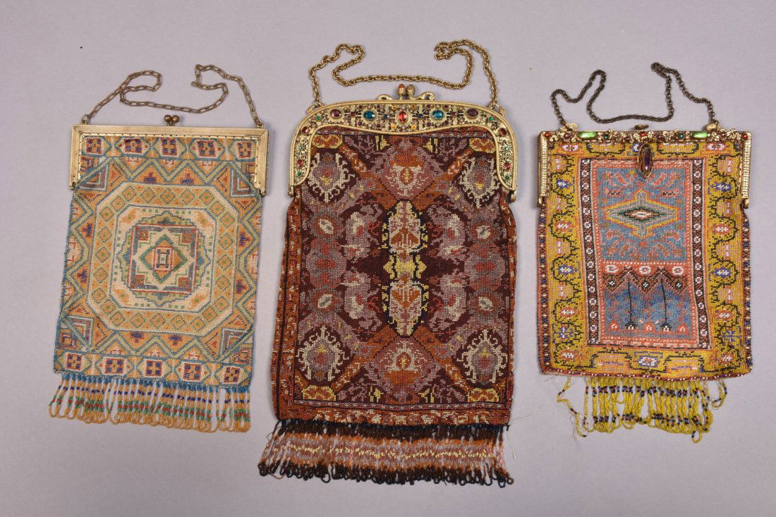 THREE MICRO BEADED BAGS, EARLY 20th C. (1 of 3)