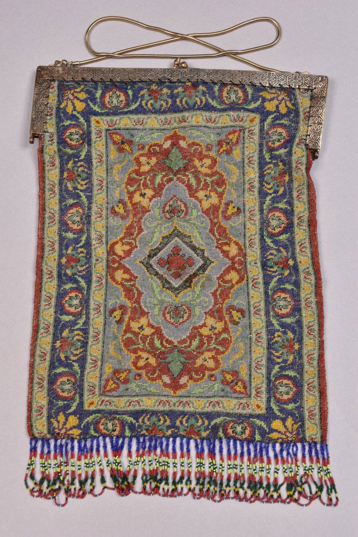 OVERSIZE FRENCH CARPET DESIGN BEADED BAG, EARLY 20th C. (1 of 3)