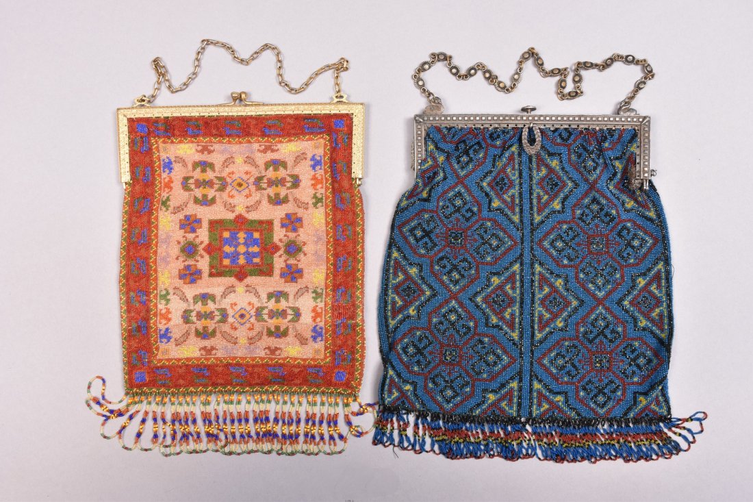 TWO LARGE CARPET DESIGN BEADED BAGS, LATE 20th C. (1 of 3)