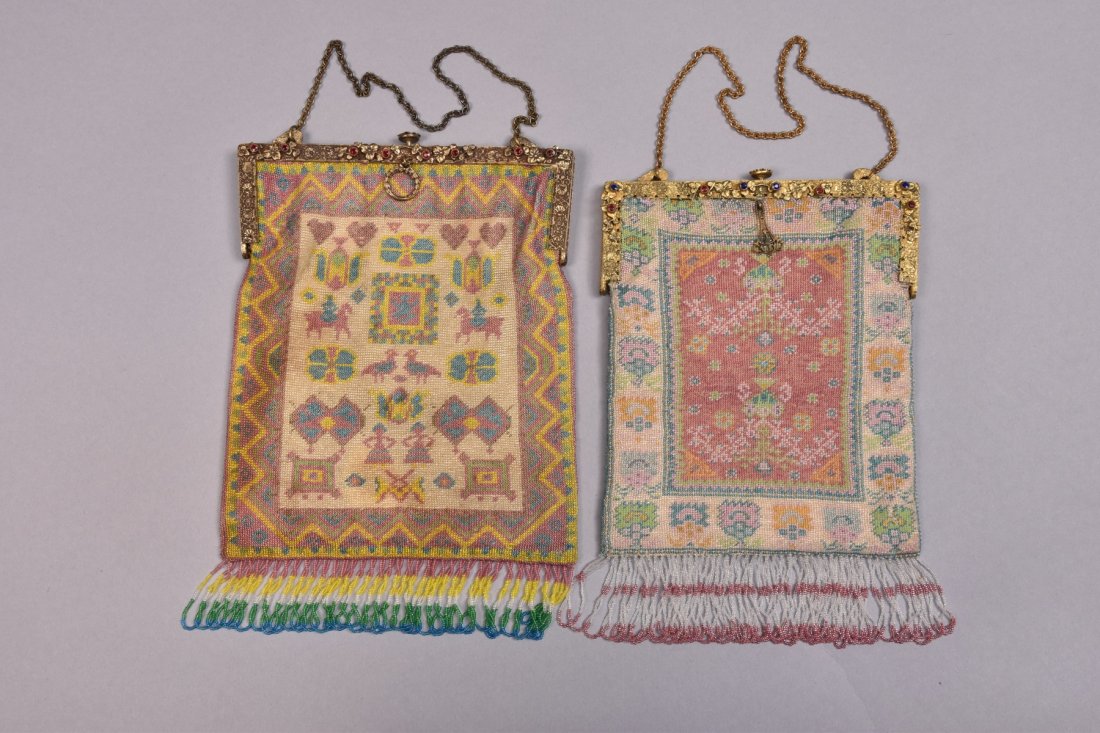 TWO MICRO-BEADED BAGS with JEWELED FRAME, EARLY 20th C. (1 of 3)