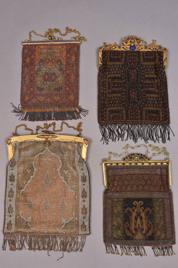 FOUR FRENCH MICRO-STEEL BEADED BAGS, EARLY 20th C. (1 of 4)