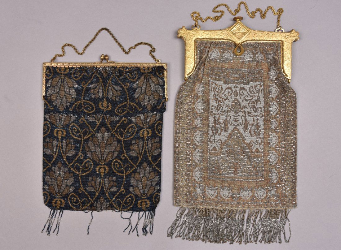 TWO OVERSIZED FRENCH MICRO STEEL BEADED BAGS, EARLY (1 of 4)