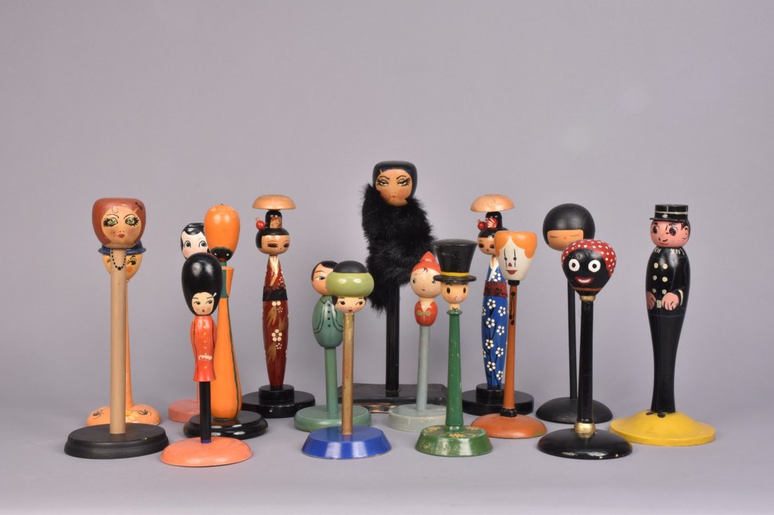 SIXTEEN FIGURAL HAT STANDS, c. 1930 (1 of 1)