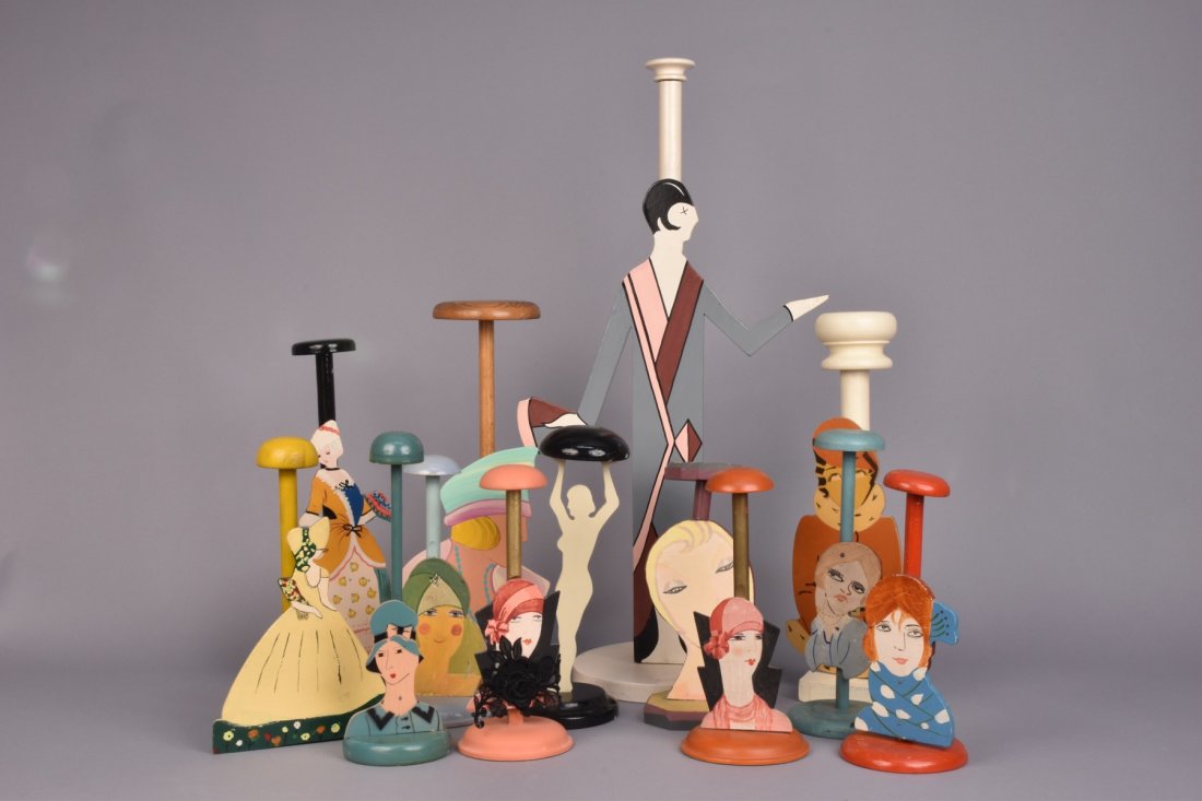 THIRTEEN FIGURAL HAT STANDS, c. 1930 (1 of 1)