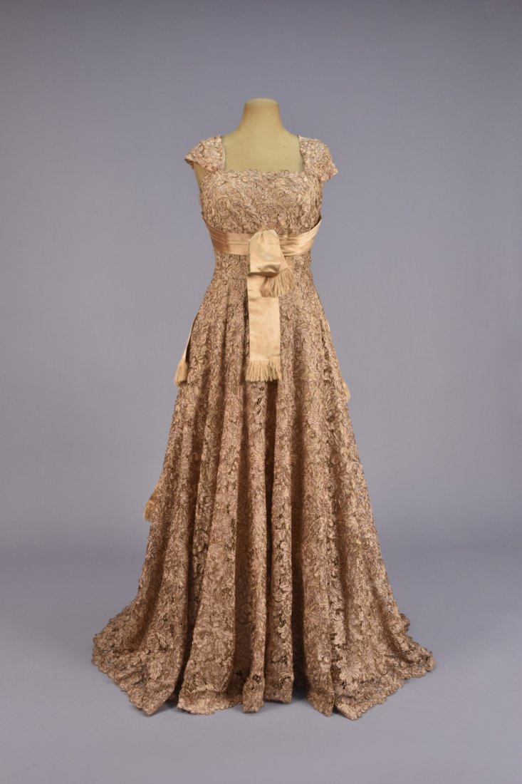 GALANOS GOLD SILK and LACE BALLGOWN, 1950s. (1 of 6)