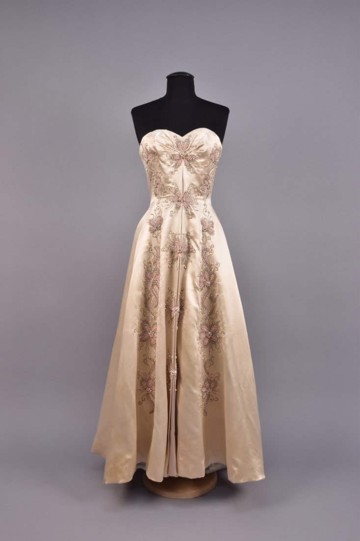 SWISS BEADED SATIN BALLGOWN, 1950s. (1 of 6)
