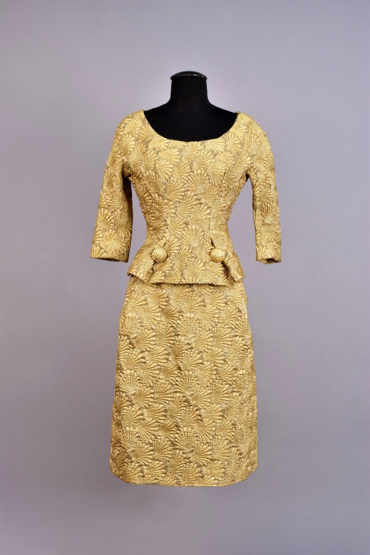 FRENCH METALLIC 2-PIECE COCKTAIL DRESS, 1950s. (1 of 4)