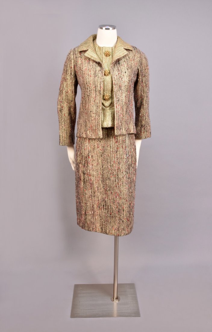 DIOR THREE-PIECE TWEED and METALLIC SKIRT SUIT, 1963 (1 of 5)