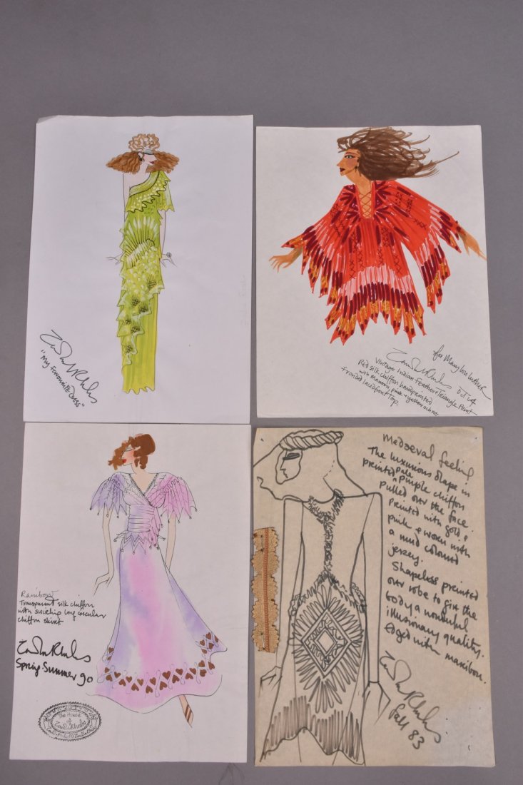 FOUR ZANDRA RHODES ORIGINAL FASHION ILLUSTRATIONS (1 of 1)