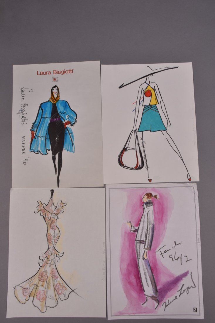 FOUR MIXED MEDIA FASHION ILLUSTRATIONS 1980s - 1990s (1 of 1)
