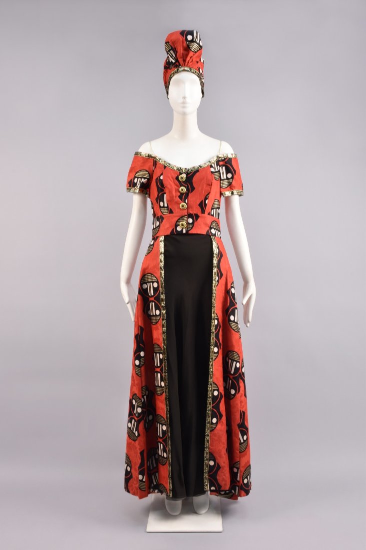 TRIBAL PRINT COTTON OVERDRESS and HAT, MID 20th C. (1 of 4)