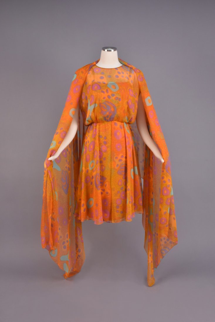 SARMI CHIFFON AMOEBA PRINT DRESS and STOLE, 1970s (1 of 5)