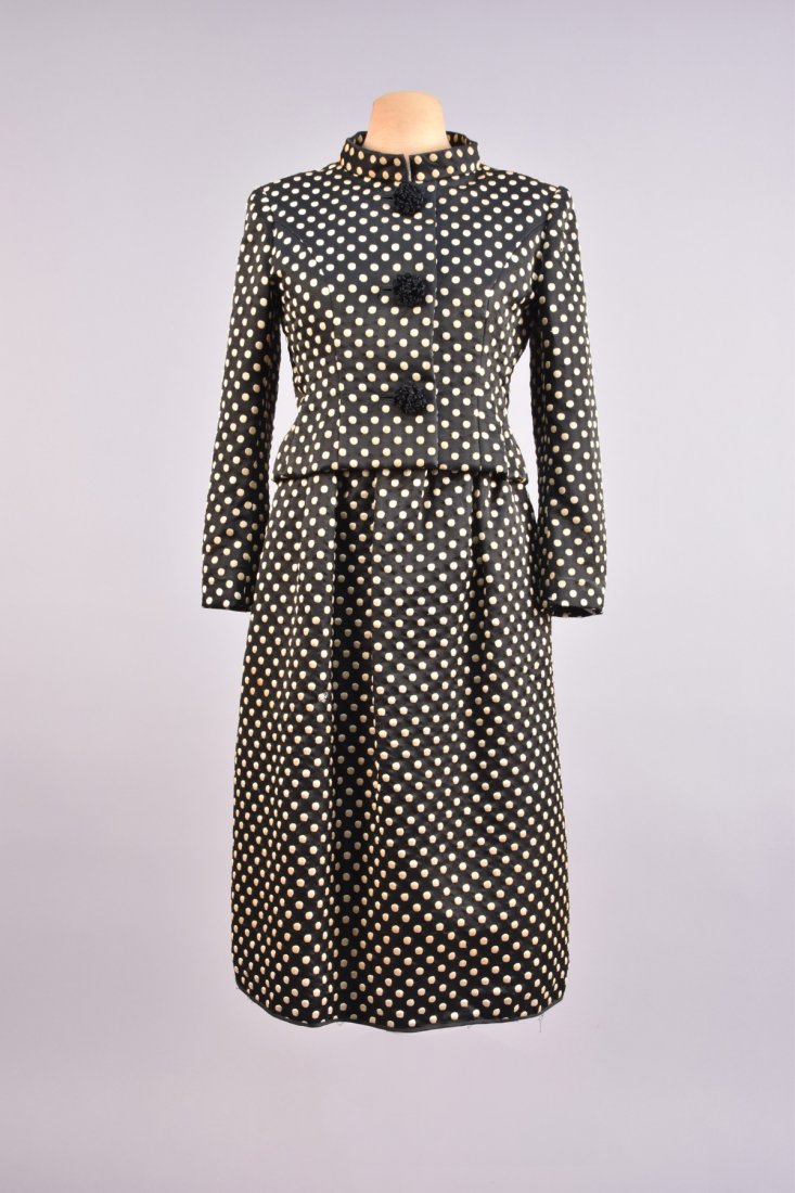 NORMAN NORELL DOTTED SILK DRESS and JACKET, c. 1960. (1 of 6)