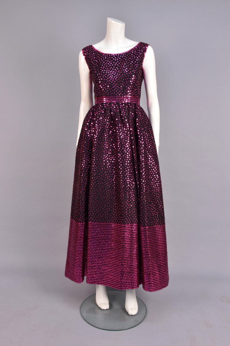 NORELL SEQUINED SILK EVENING DRESS, c. 1970. (1 of 4)