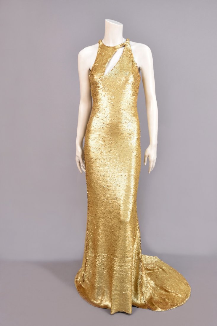 OLEG CASSINI STRETCH SEQUINED GOWN, 1970s. (1 of 5)