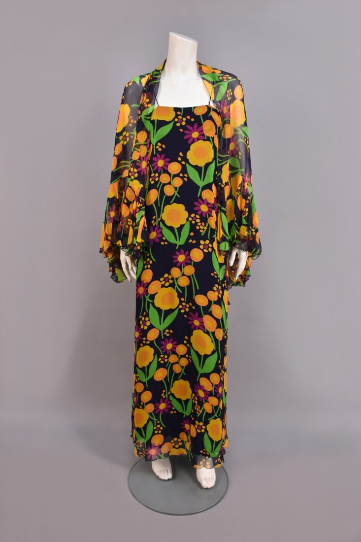 STAVROPOULOS FLORAL CHIFFON GOWN and STOLE, 1970s. (1 of 3)