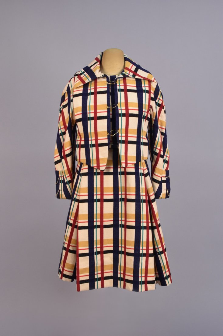 GALANOS BLANKET PLAID WOOL DRESS and VEST, 1960s. (1 of 4)