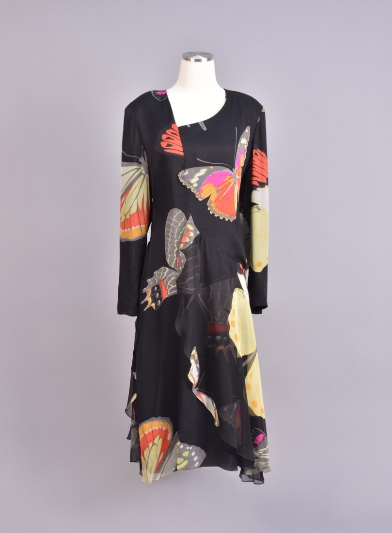 HANAI MORI PRINTED CHIFFON BUTTERFLY DRESS, 1980s. (1 of 3)