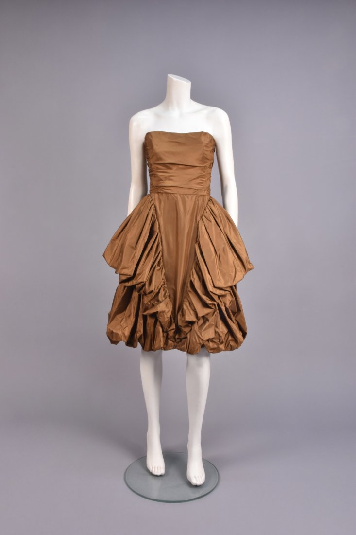 BILL BLASS STRAPLESS SILK COCKTAIL DRESS, 1980s. (1 of 4)