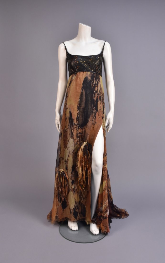 RALPH RUCCI CHADO SILK and LEATHER GOWN with WRAP (1 of 5)