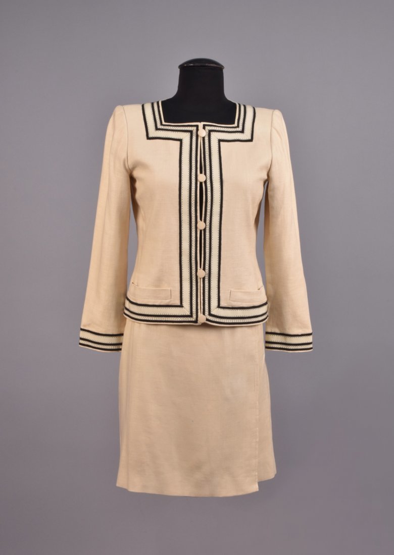 SAINT LAURENT RIVE GAUCHE LINEN SKIRT SUIT, 1980s. (1 of 4)