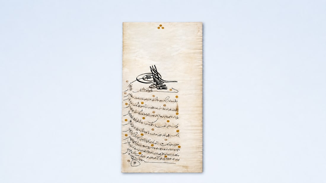AN OTTOMAN IMPERIAL FIRMAN RELATING TO THE ATABEY MADRASA IN KASTAMONU, BEARING THE TUGHRA OF SULTAN (1 of 2)
