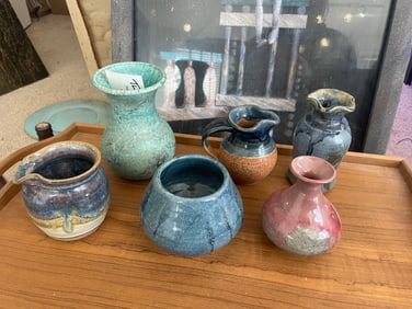 STUNNING Studio Pottery Collection Lot of 8 All Signed! Colorful Complex Glazes