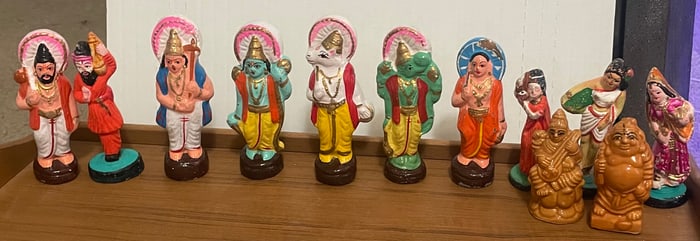 Dasavatharam Golu Handmade Figure Full Set 10 Navaratri Festival India Hindu God