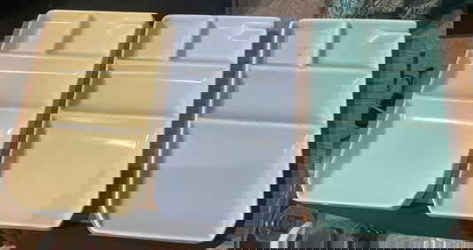 Stunning VTG Set Of 3 Multi-Color Personal Size Ceramic Lunch Trays MCM JAPAN