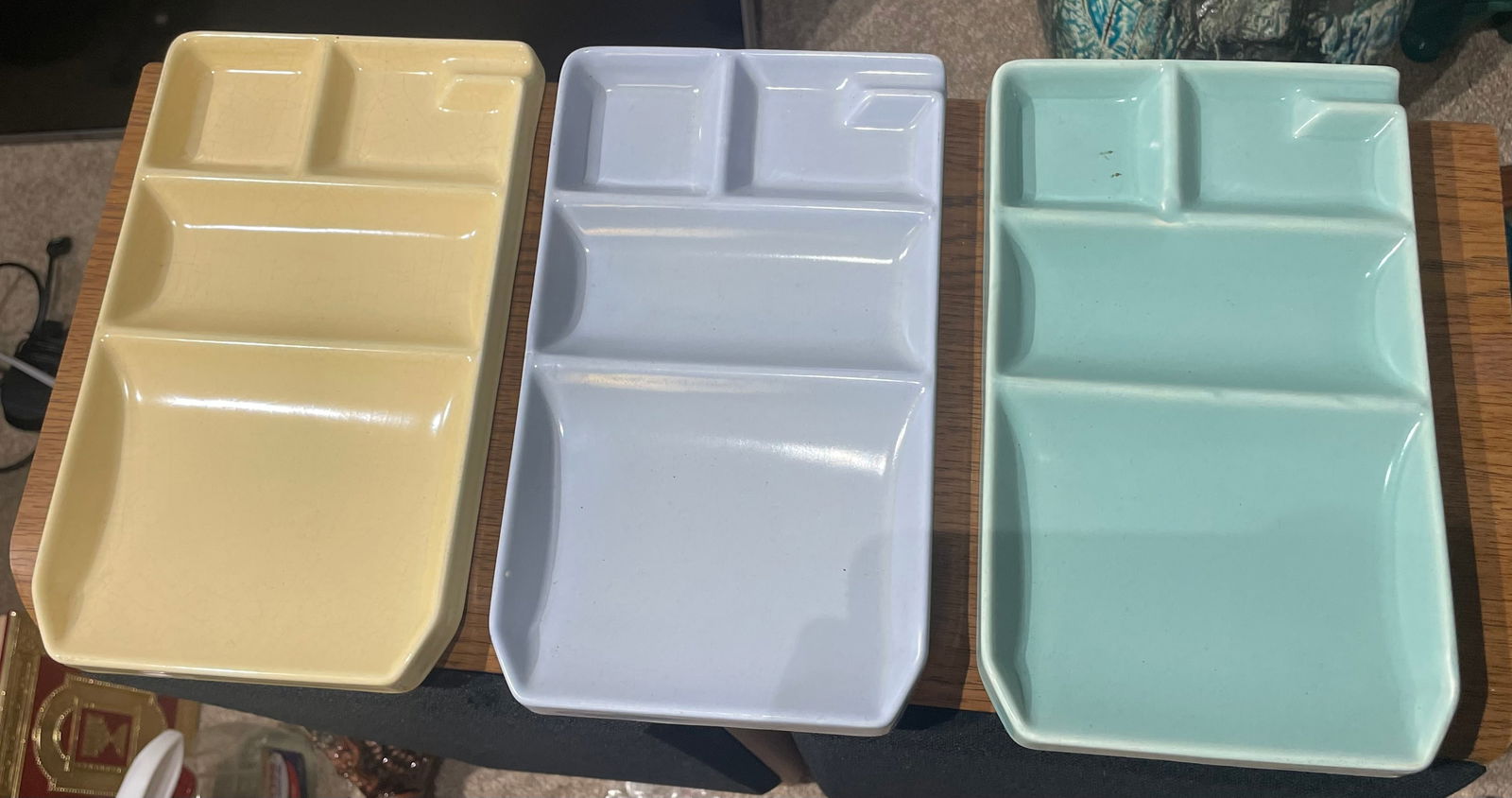 Stunning VTG Set Of 3 Multi-Color Personal Size Ceramic Lunch Trays MCM JAPAN (1 of 9)