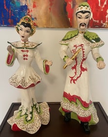 VTG MCM Mid Century 1950s Oriental 16" Figure Set American Beauty Ceramics Ohio