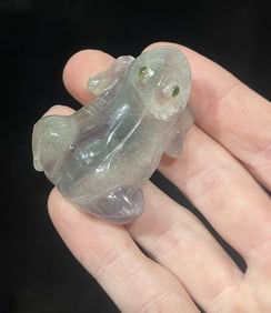 RAINBOW FLUORITE 100% Natural Gemstone Frog Carving Rainbow Streak Yellow Eyes