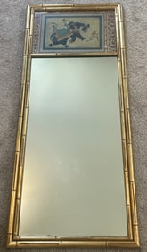 Rudolf Lesch VTG Mid-Century Bamboo Mirror Riding Elephant Colored Lithograph