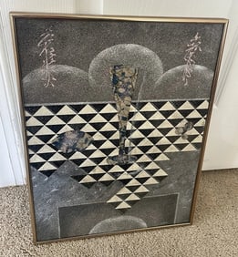 Original Multi-Media Artwork WES 1985 Contemporary Collage Abstract Art 17x13