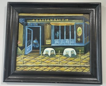 Original Oil On Canvas Painting Signed “SARTOTH" Italian Restaurant Street Scene