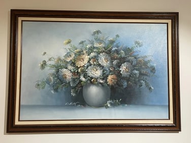 Large Oil On Canvas 41x30in Flower Painting Wooden Frame Artist Signed ROBIN