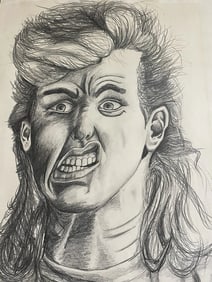 Original Artwork Pencil On Paper Illustration Man Artist Signed 1988 23.75 x 19in