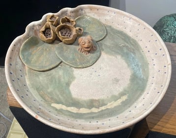 UNUSUAL 13in Possibly Antique Hand Sculpted Studio Pottery Frog Artist Signed