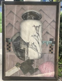 Original Multi-Media Artwork WES 1985 Contemporary Collage Abstract Art 42x31in