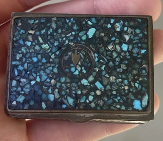 VTG Genuine Paua Shell Abalone Small Trinket Box Turquoise Brass India Handmade