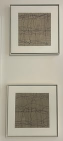 Abstract Drawings On Wood Unknown Artist Signed Framed 15x15in