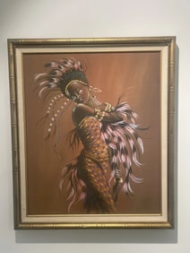 Vintage African American Folk Dancer Framed Print Bamboo Style Frame 27x24in