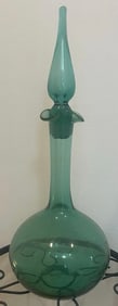 Hand Blown Emerald Green Glass Decanter With Lid Italian Art Glass 14in Tall