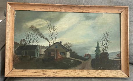 Original Oil On Board Vintage Painting Emporia, VA Artist Signed ACC 1940s 20x12in