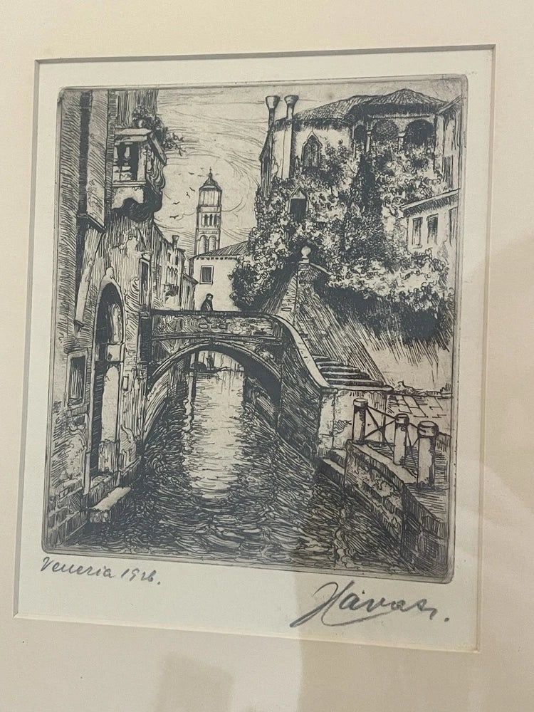 Antique c.1926 Etching Bridge of Sighs Venice Italy Artist Signed Pencil Framed (1 of 6)
