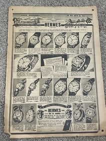 RARE 1930's HERMES Rio De Janeiro Brazil Watch Advertising Catalog Sheet 17x12in