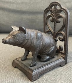 Vintage Cast Iron Metal Pig Door Stopper Figure Heavy & Solid