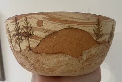 VTG 1980s Brigitte Haag Art Handmade Pottery Bowl South West Landscape Pattern