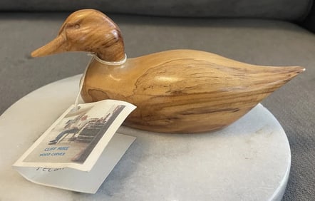 2004 Artist Cliff Mire Miniature Duck Pecan Wood Carving w Original Tag